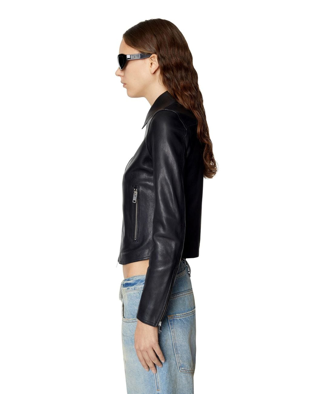 DIESEL Zip-Fastening Leather Jacket in Black | Lyst
