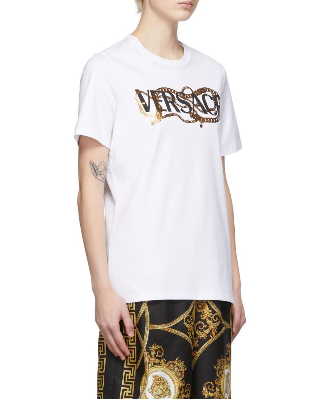 Versace White Logo Printed Crewneck T-Shirt