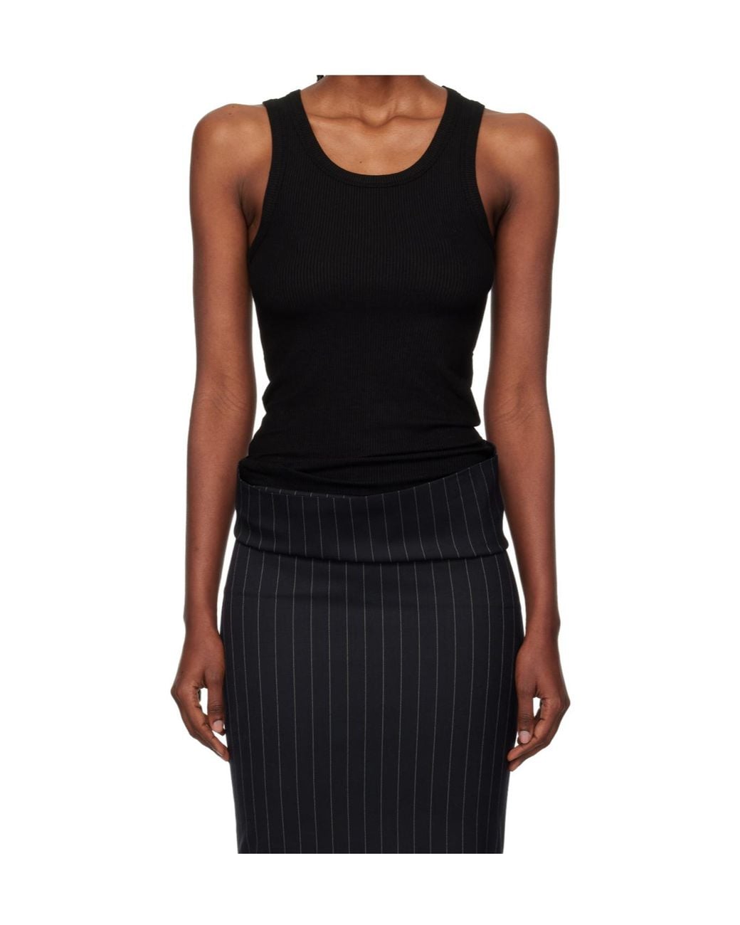 Mugler Black Ribbed Tank Top