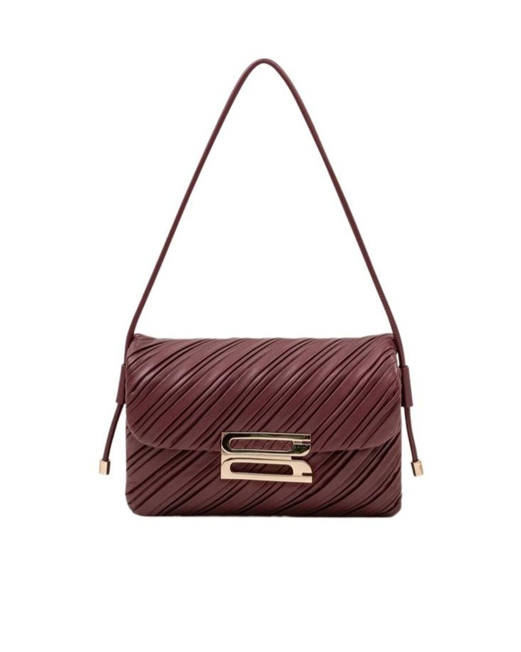Victoria Beckham Purple Soft Dorian Pleated Leather Shoulder Bag