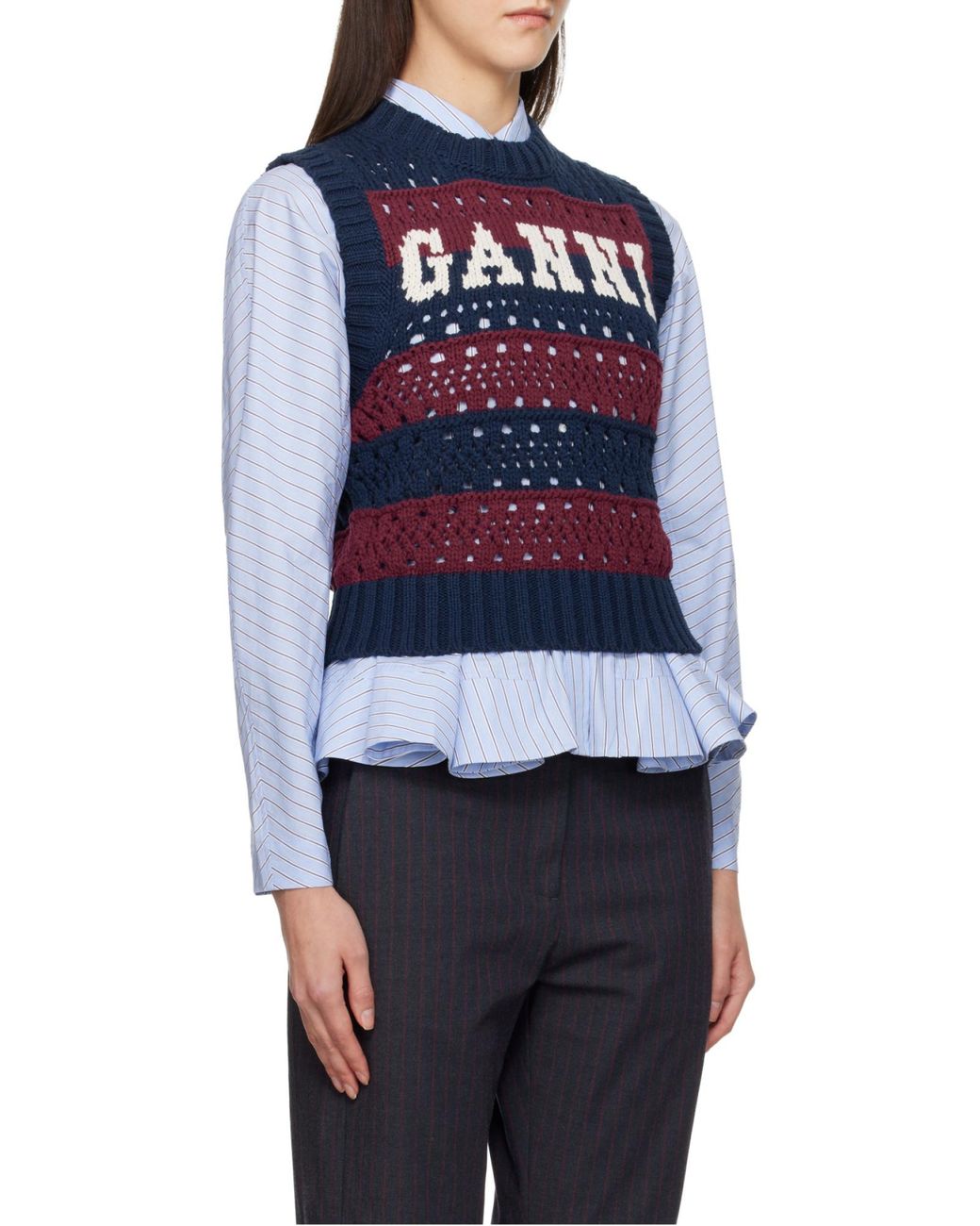 Ganni Blue Striped Knitted Vest