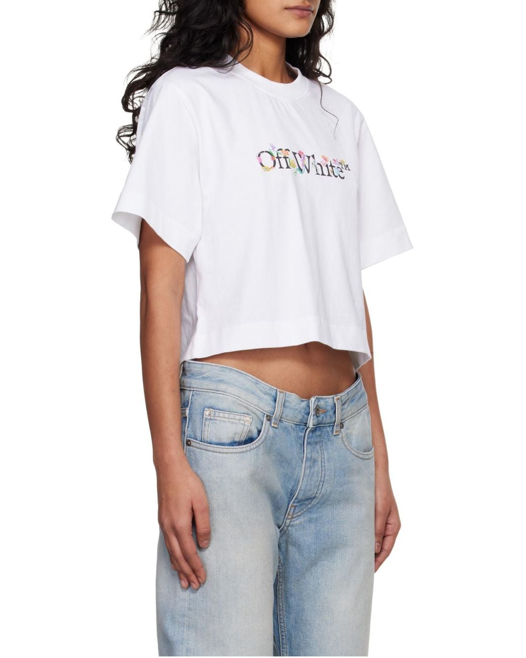 Off-White c/o Virgil Abloh White Bookish Glowing Flower Cropped T-Shirt