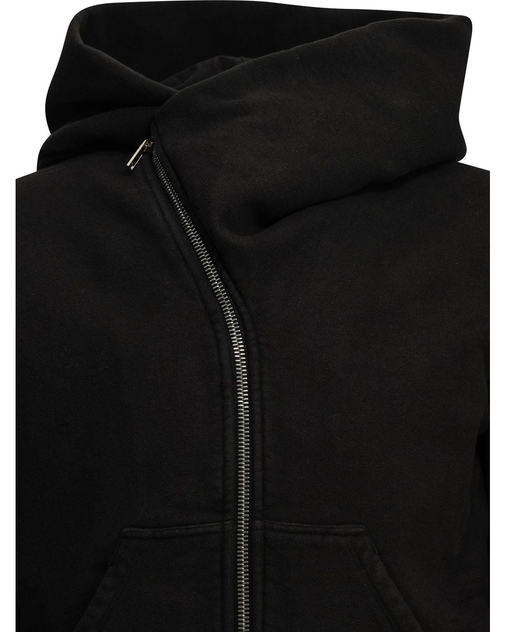 Rick Owens Black Mountain Asymmetric Zip Hoodie for men