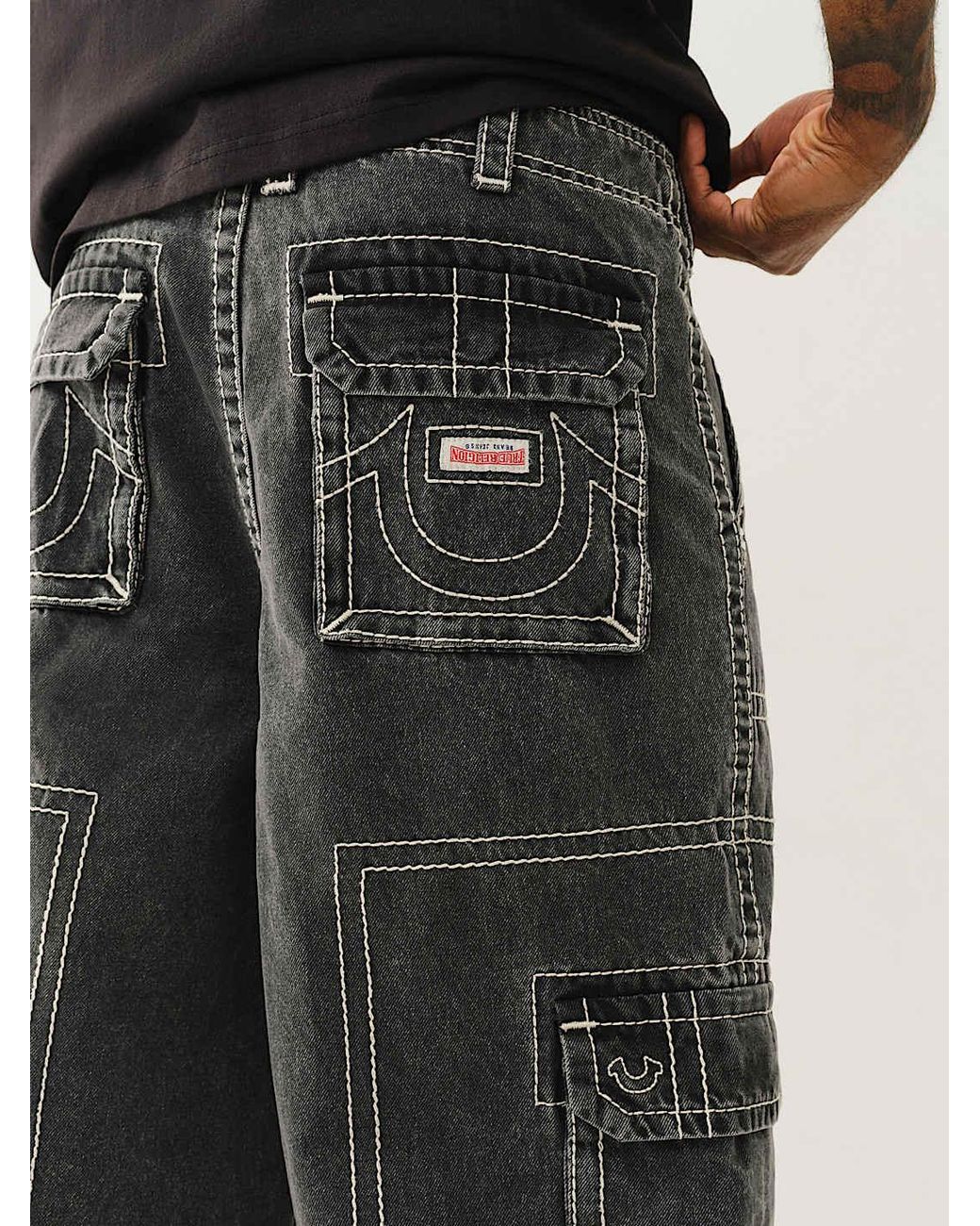 True Religion Black Baggy Big T Cargo Jean for men
