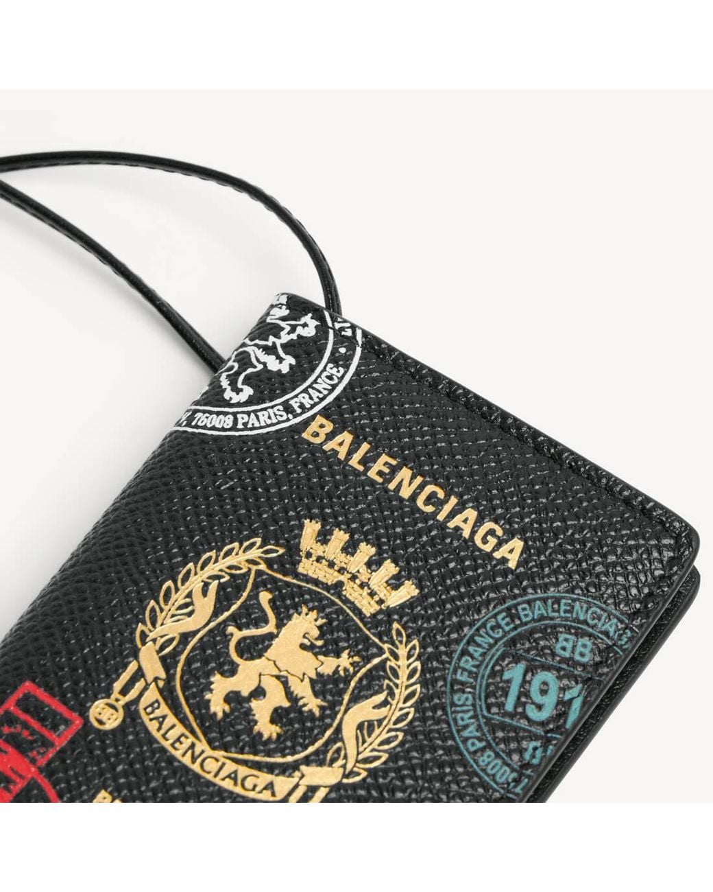 Balenciaga Black Crest Print Card Holder Wallet for men