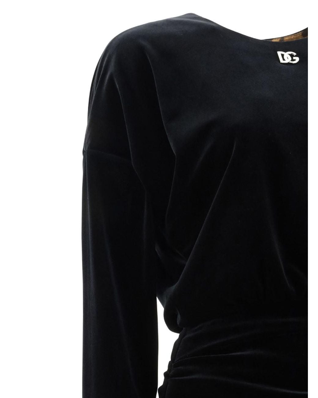 Dolce & Gabbana Black Logo-Plaque Ruched Mini Dress