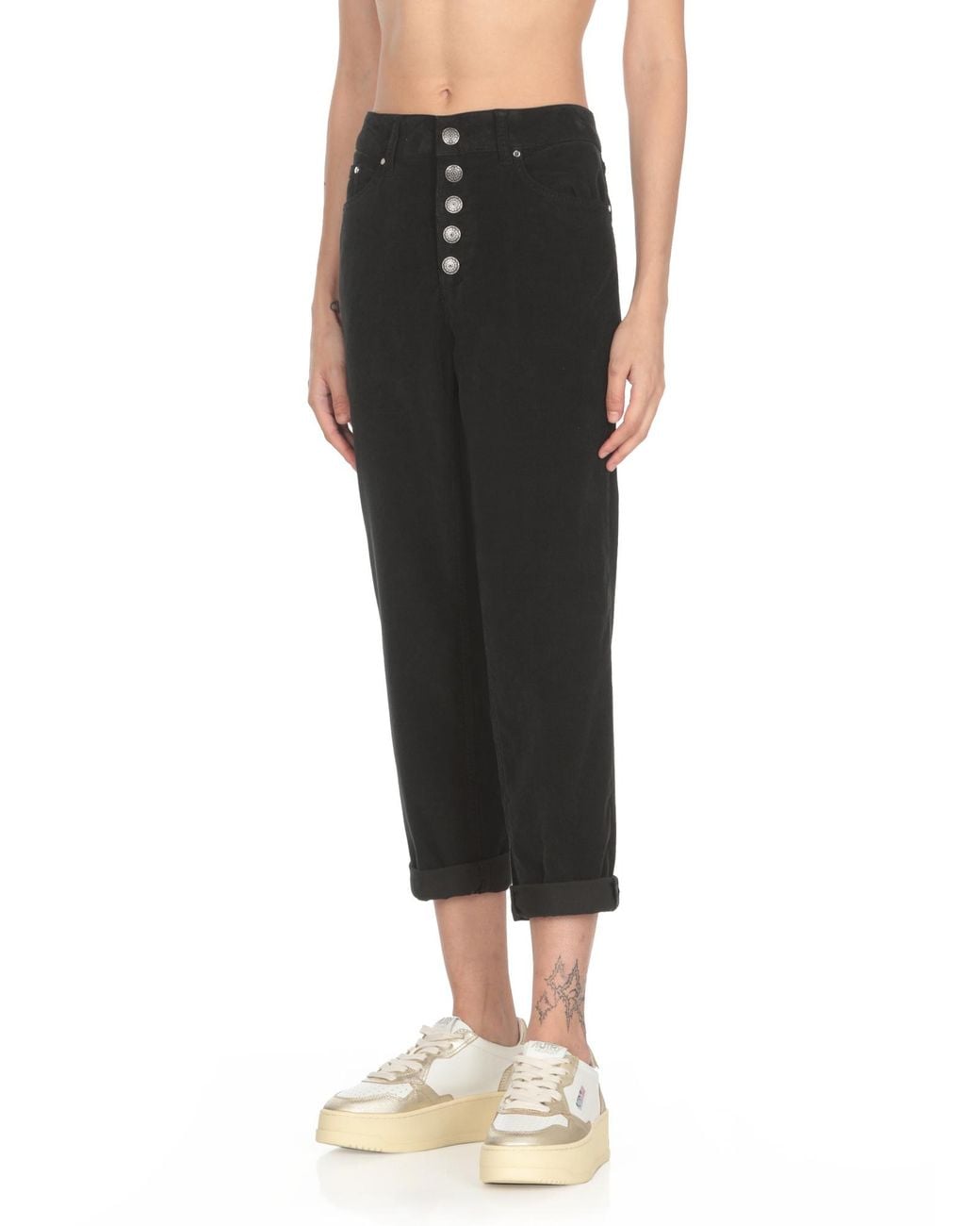 Dondup Black Button-Embellished Corduroy Trousers
