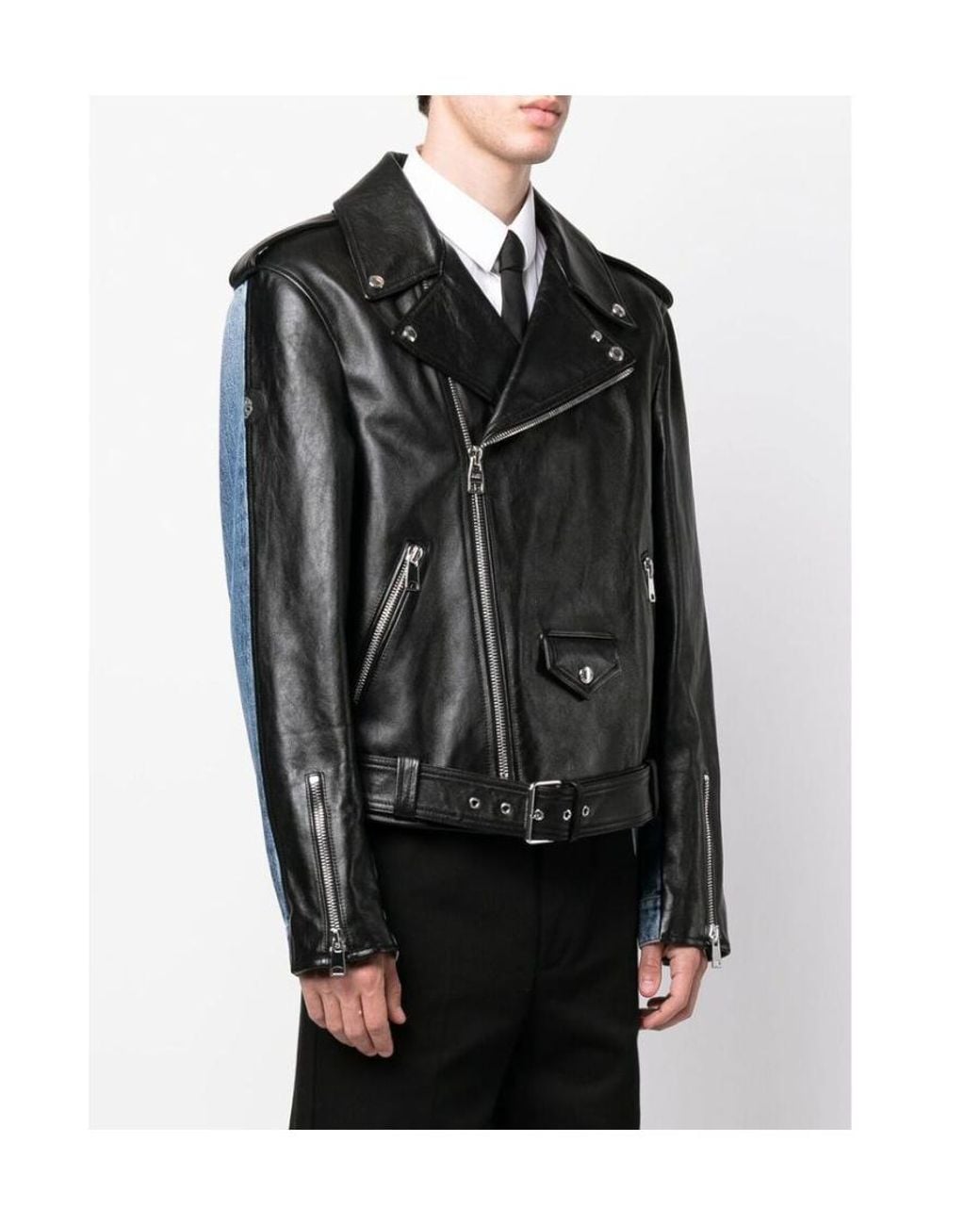 McQueen Black Panelled Biker Jacket for men