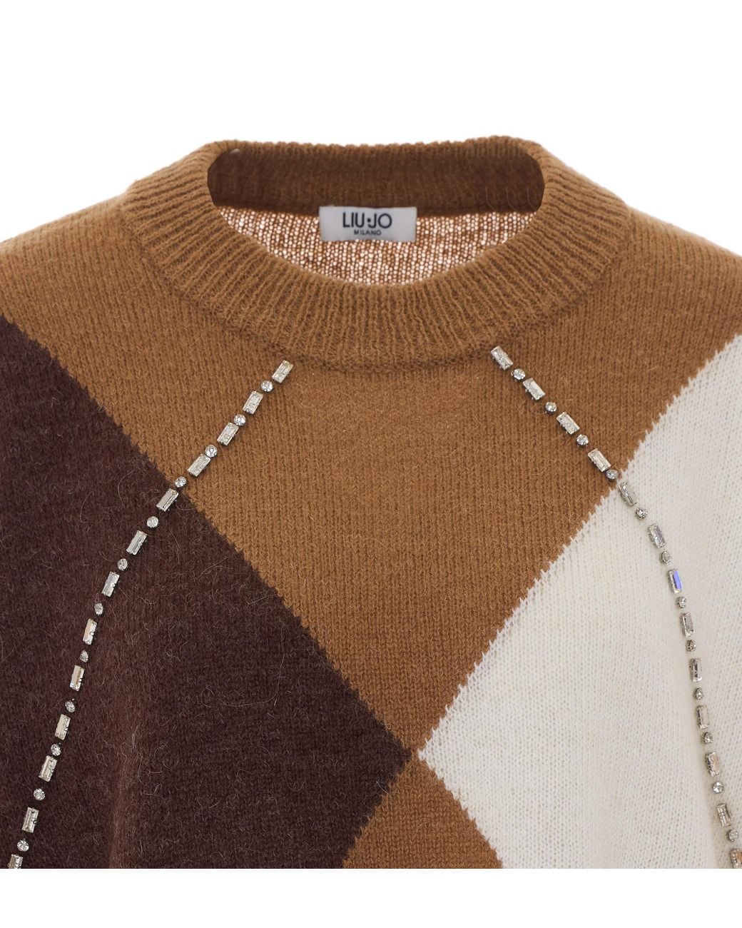 Liu Jo Brown Argyle Embellished Jumper