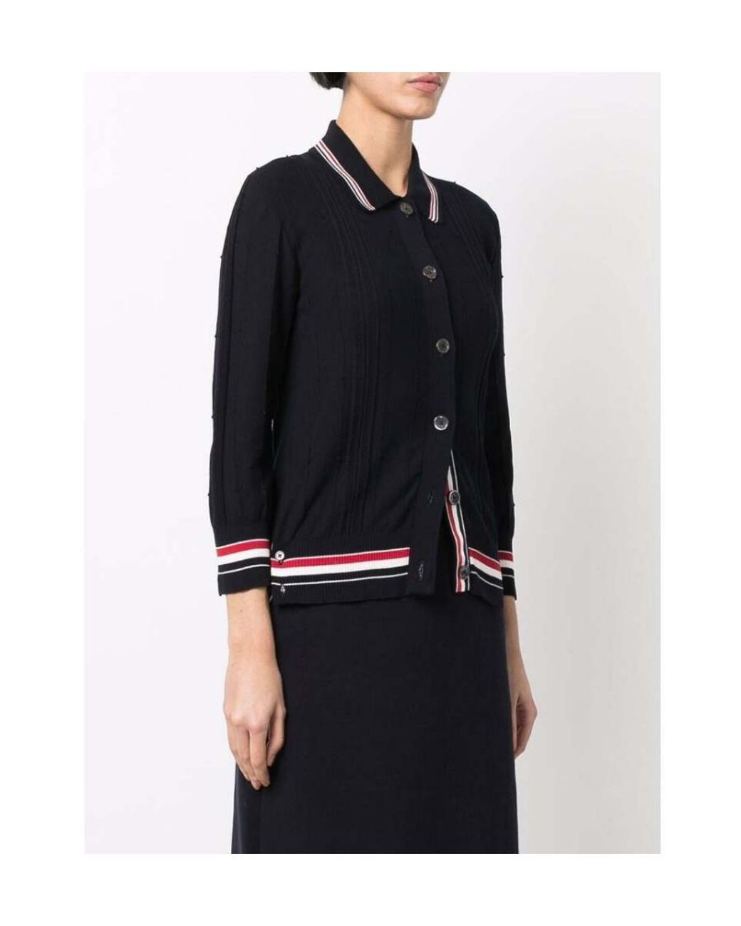 Thom Browne Blue Rwb Stripe Trim Polo Top