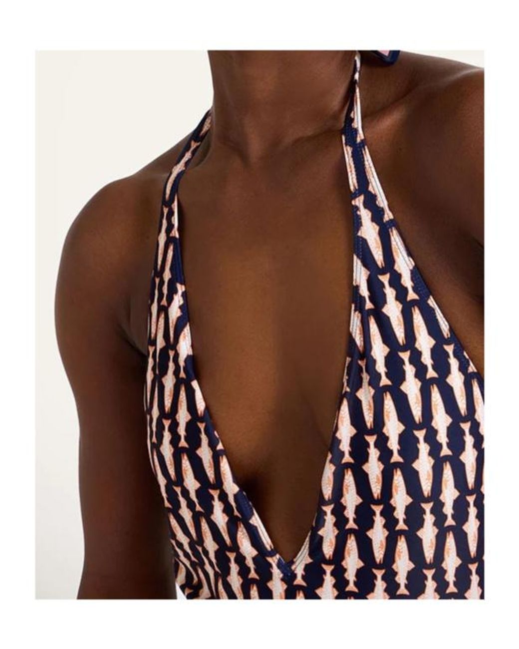 LaDoubleJ White Fish-Print Halter Swimsuit
