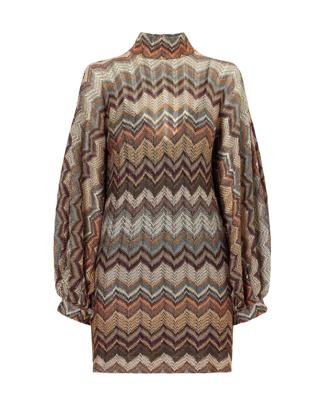 Missoni Natural Striped Metallic Crochet-Knit Mini Dress