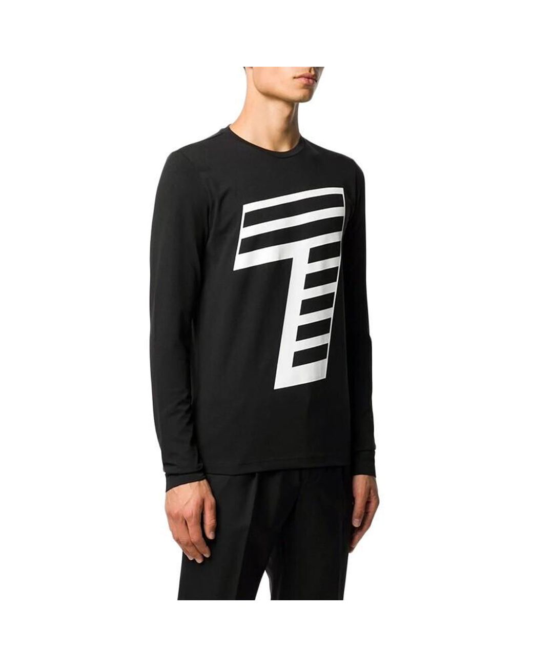EA7 Black Logo Long-Sleeved T-Shirt for men