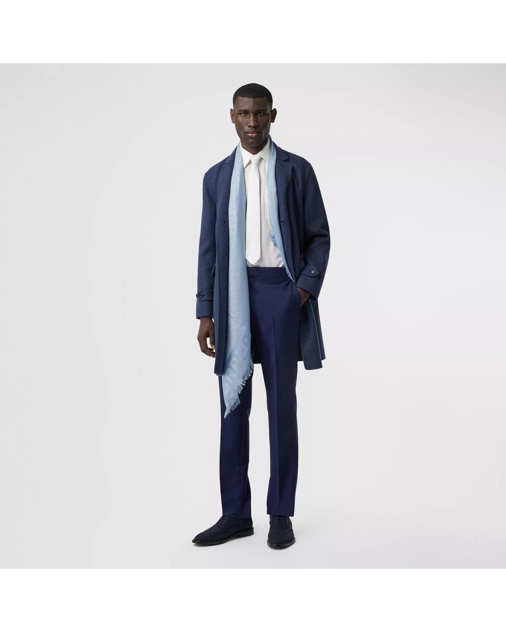 Burberry Blue Silk And Wool Blended Jacquard Scarf for men