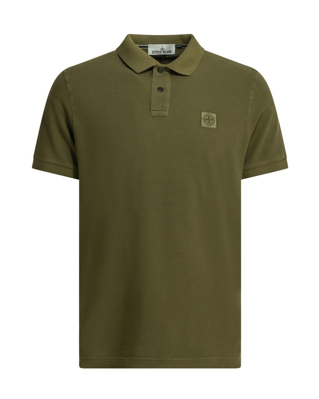 Stone Island Green Compass-Patch Buttoned Polo Shirt for men