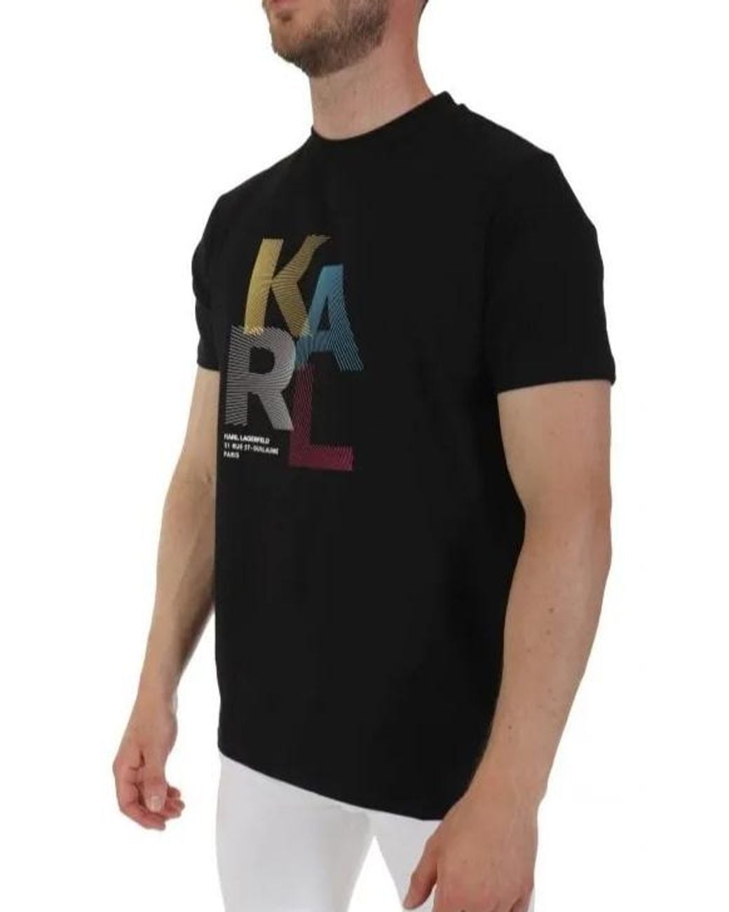 Karl Lagerfeld Black Round Collar Logo T-Shirt for men