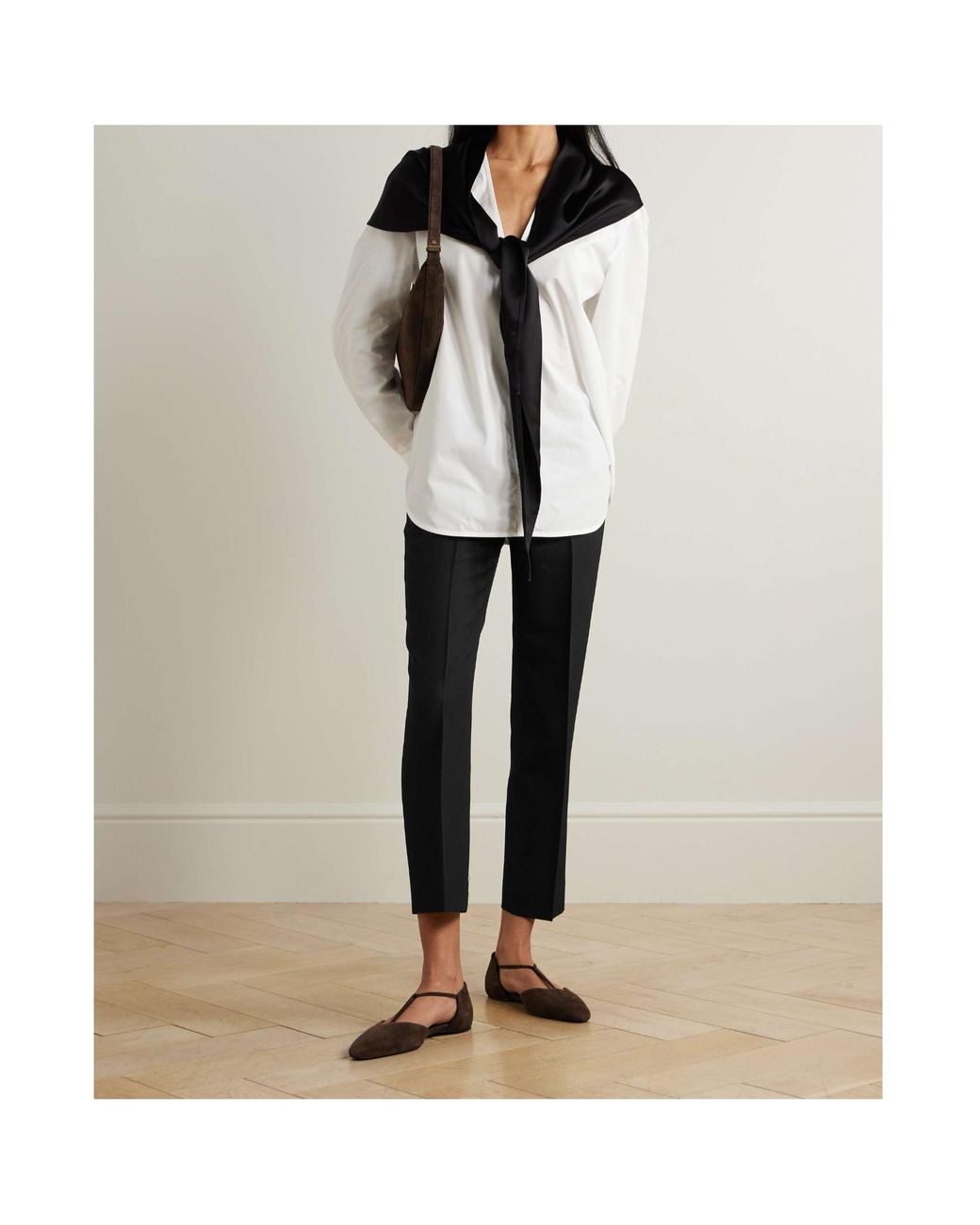 Totême Black Cropped Straight-Leg Trousers
