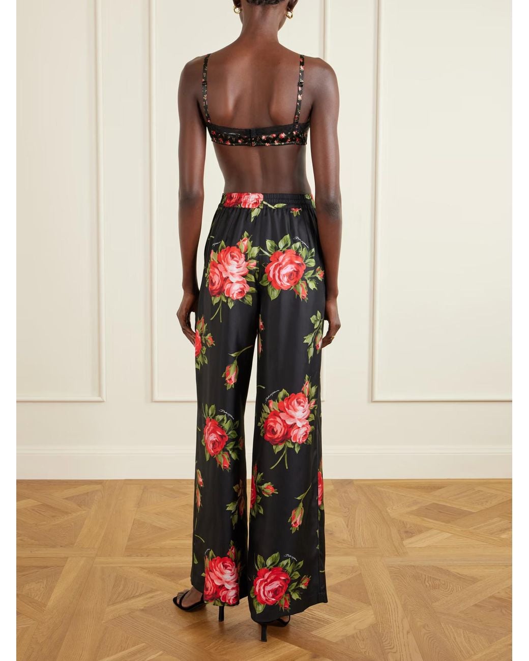 Dolce & Gabbana Black Floral-Print Lace Bra