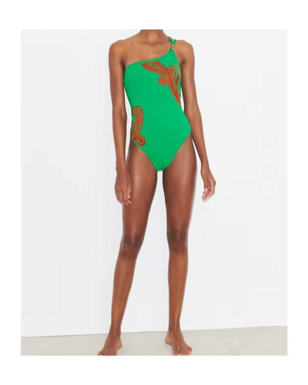 Tory Burch Green One-Shoulder Swimsuit