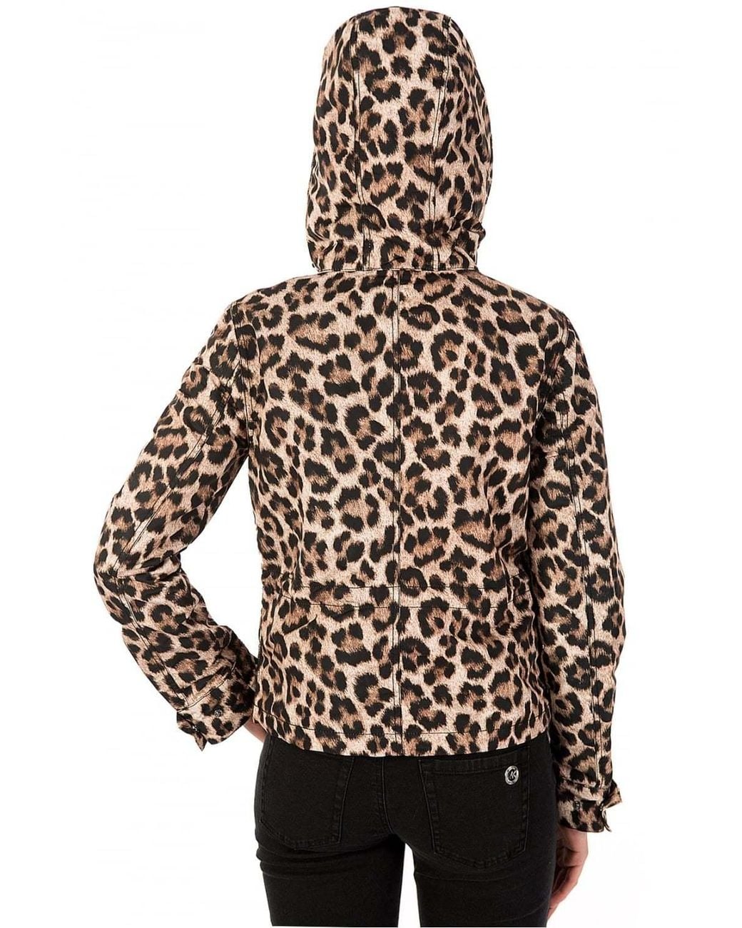 Michael Kors Black Leopard Printed Hooded Coat