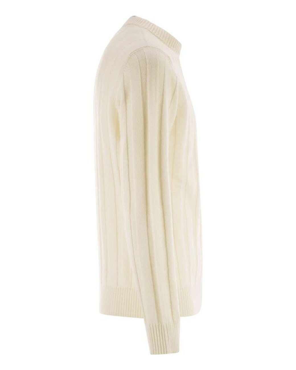 Peserico White Ribbed Crew-Neck Sweater for men