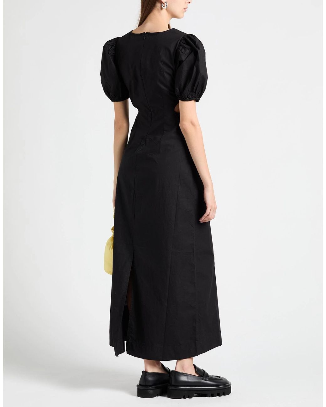 Ganni Black Elegant Solid Color Short Sleeve Midi Dress