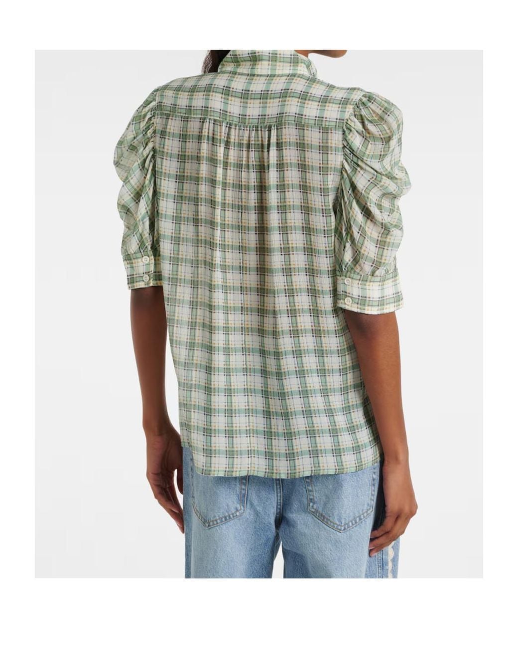 FRAME Green Gillian Checked Silk Blouse