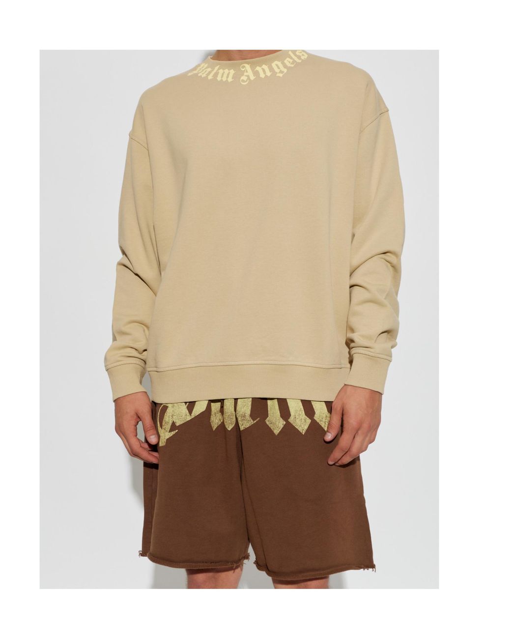 Palm Angels White Neck Logo Crewneck Sweatshirt for men