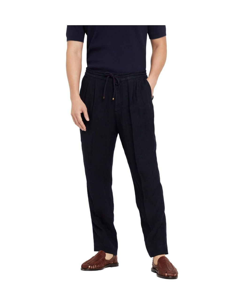 Brunello Cucinelli Blue Elasticated Waistband Drawstring Pants for men