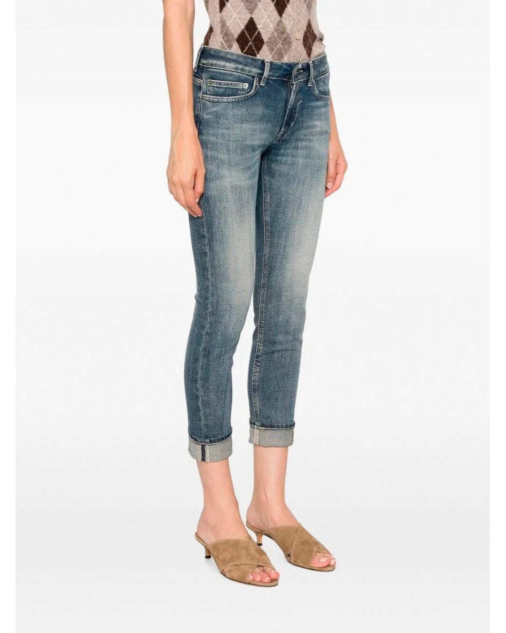 Dondup Blue Faded-Effect Turn-Up Cropped Jeans