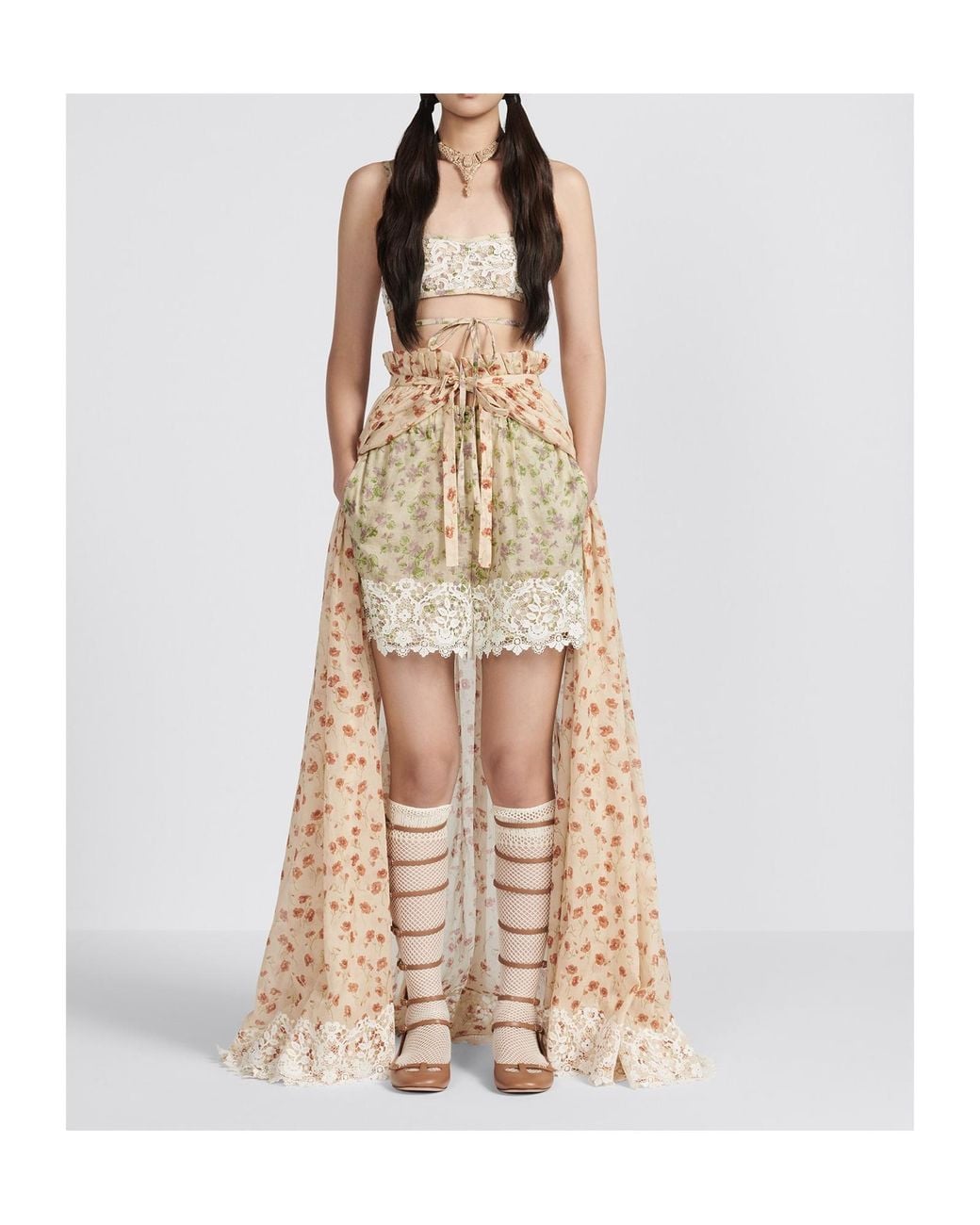 Dior Natural Christian Floral Printed Lace Detailed Shorts
