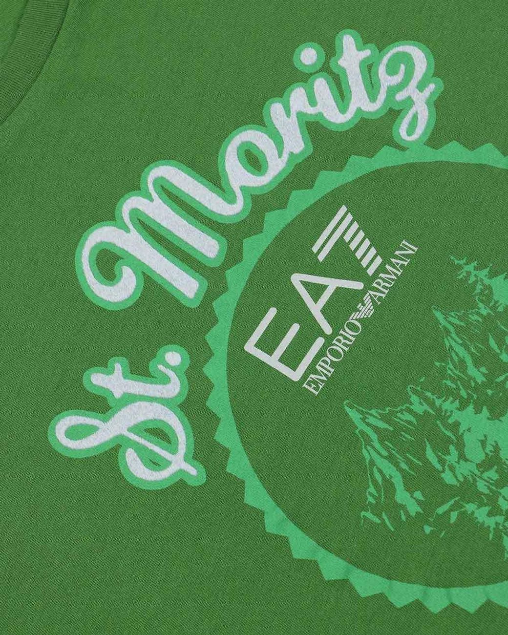 EA7 Green Logo Printed T-Shirt With Round Neck for men