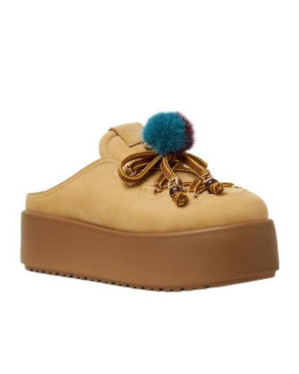 Fendi Brown Lace Detailed Slip-On Clogs