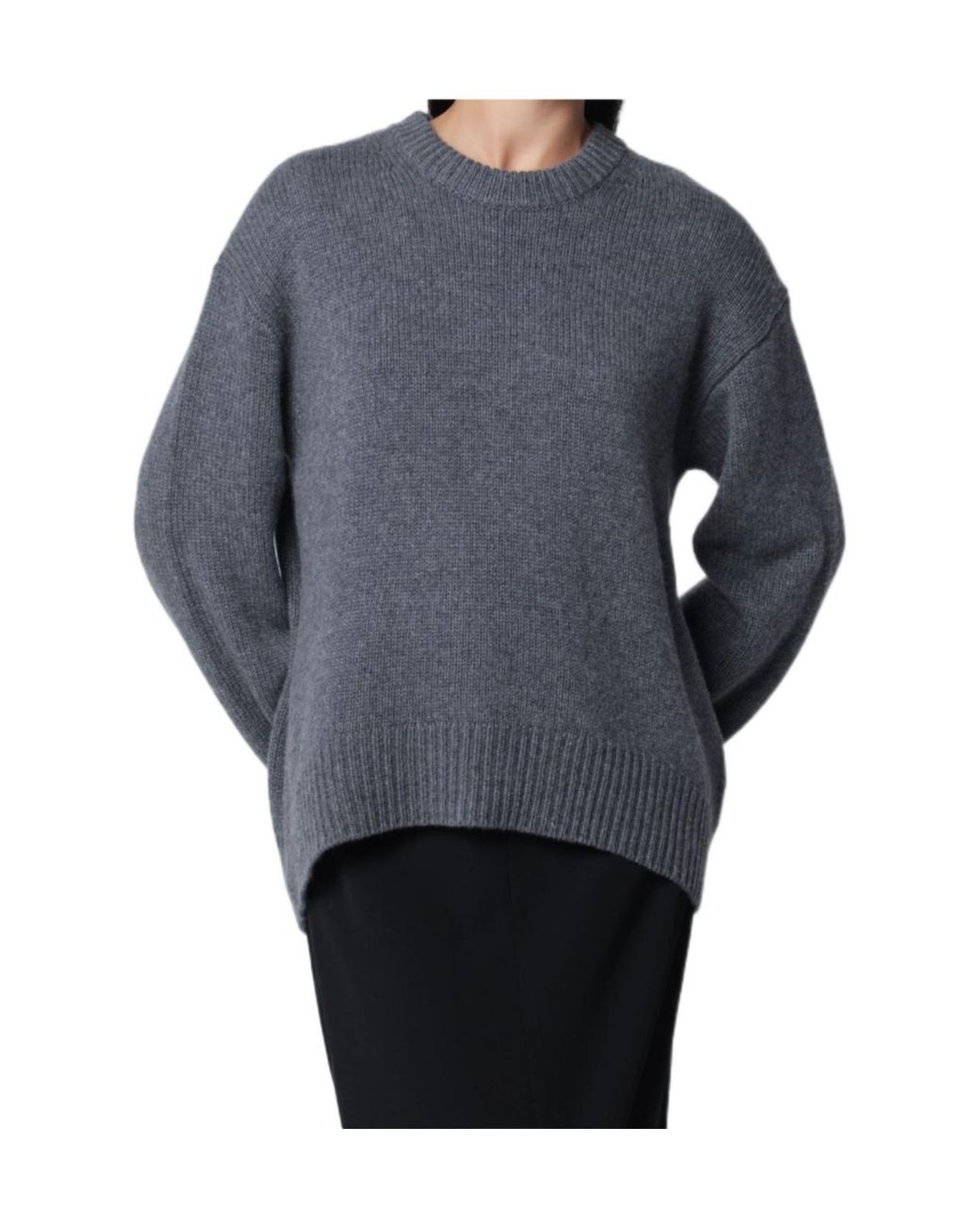Lisa Yang Gray Ribbed Crew Neck Sweater