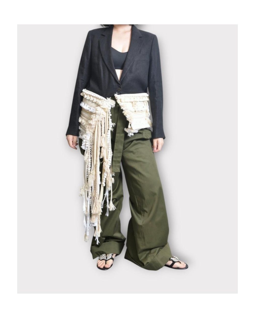 Loewe Blue Jacket, Multi, Rope Cutaway Linen Jacket