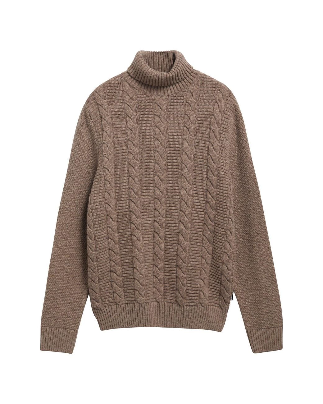 Barbour Brown Cable Knit Wool Turtle Neck Jumper for men