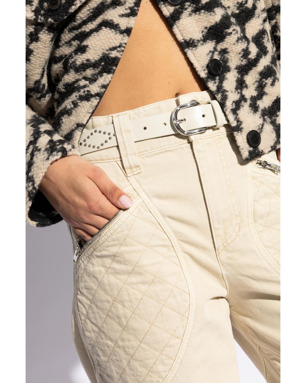 Isabel Marant White Studded Buckle Belt