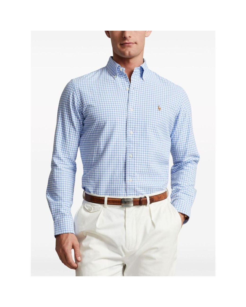 Polo Ralph Lauren Blue Oxford Gingham-Print Cotton Shirt for men