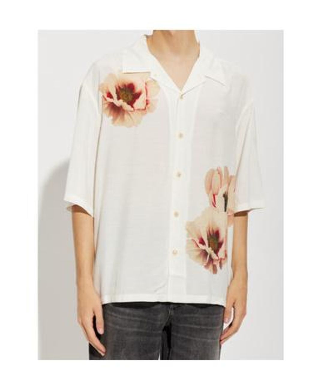 AllSaints White Floral Camp Collar Short Sleeve Shirt for men