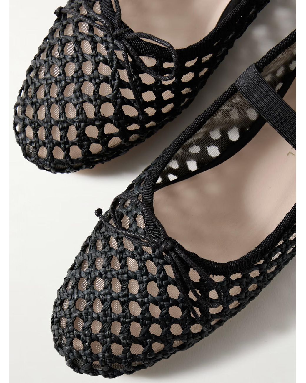 Loeffler Randall Black Grosgrain-Trimmed Raffia Mary Jane Ballet Flats