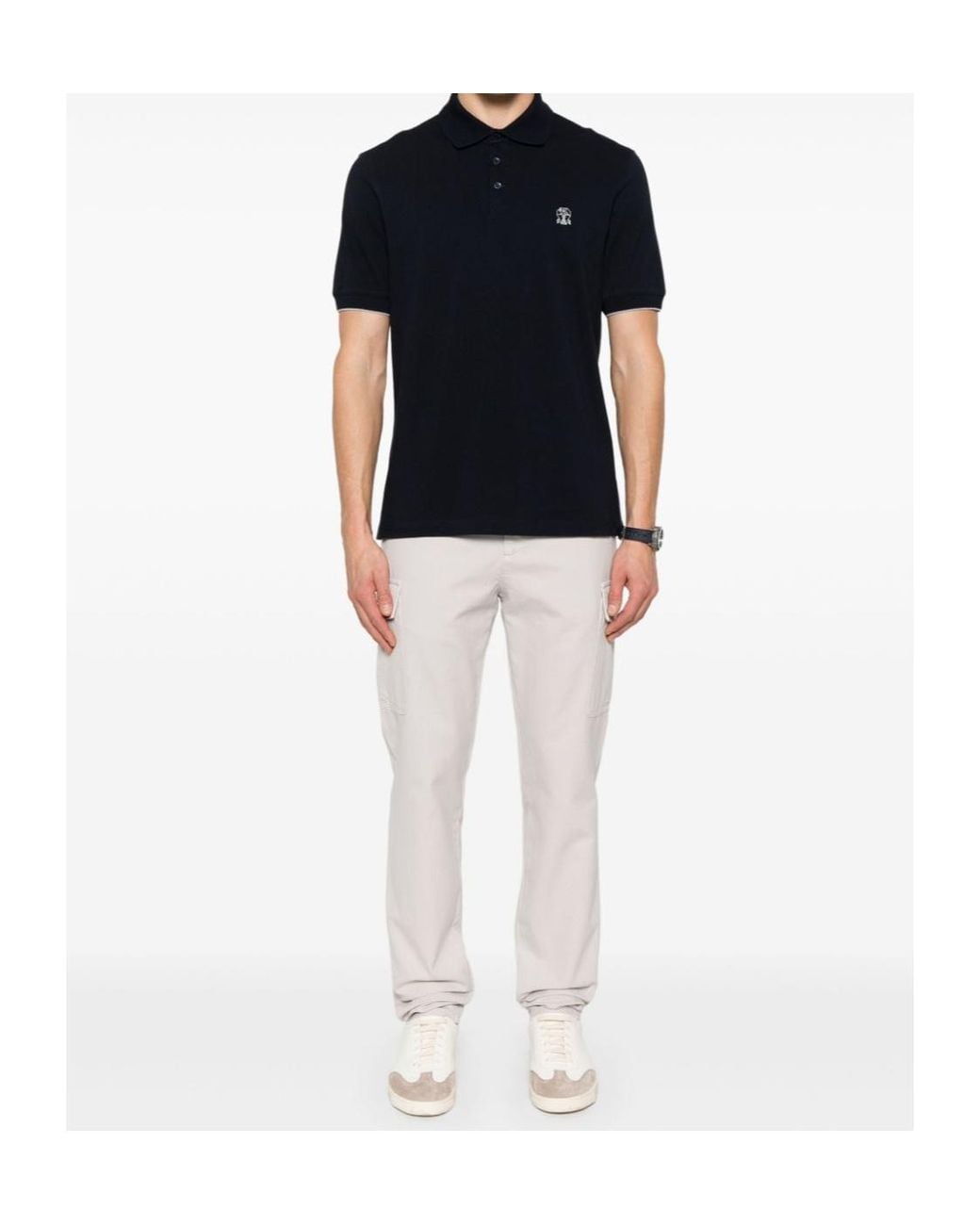 Brunello Cucinelli Black Logo Detailed Short-Sleeved Polo Shirt for men