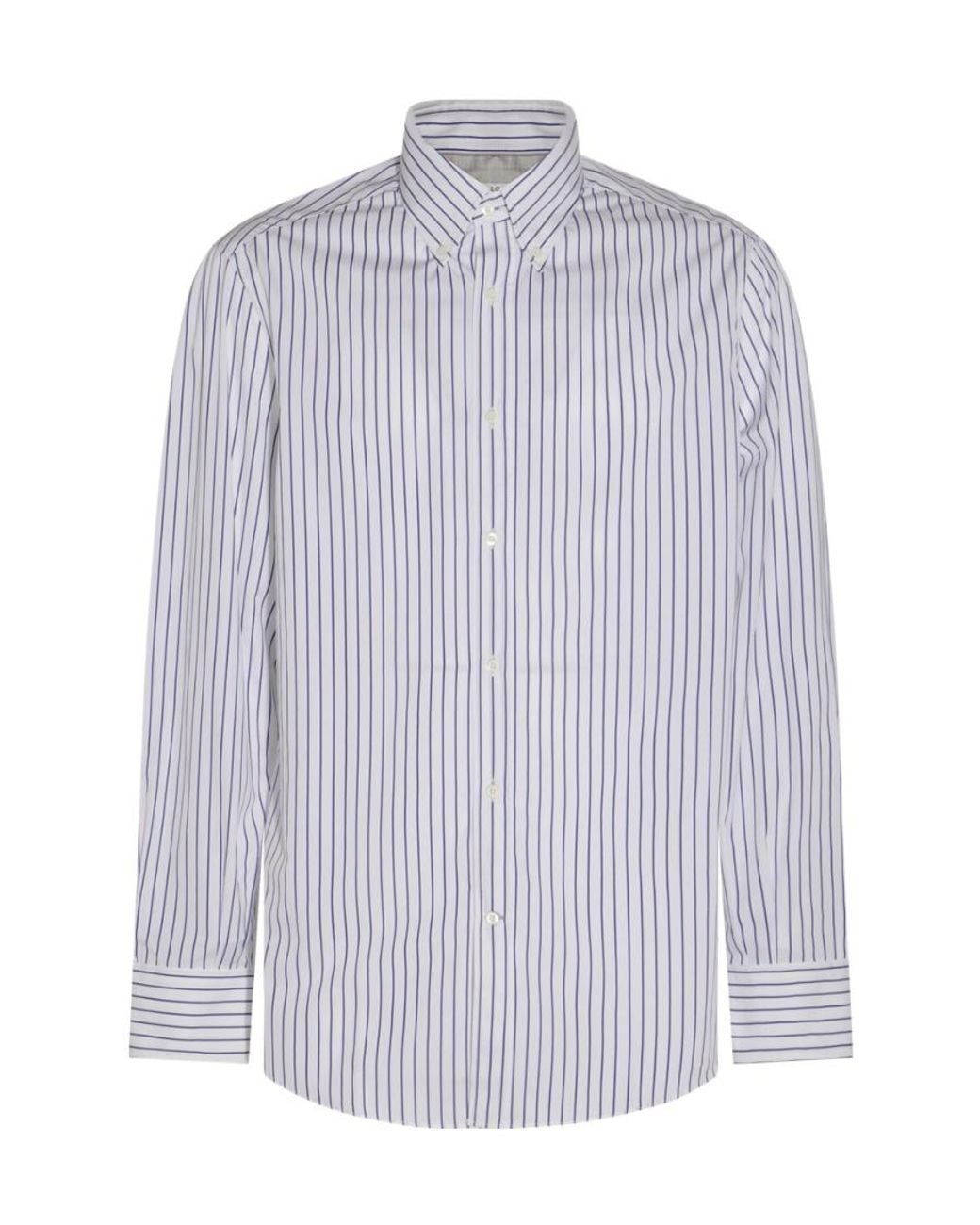 Brunello Cucinelli Blue Striped Button-Up Cotton Shirt for men