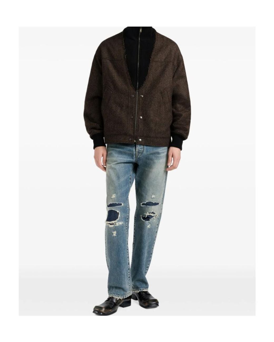Maison Margiela Black Herringbone Wool Zip Jacket for men