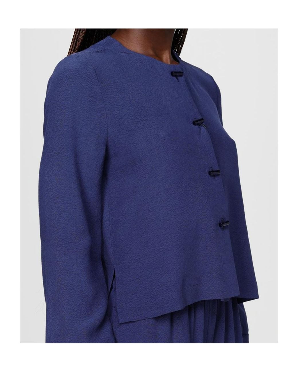Emporio Armani Blue Stand Collar Buttoned Top