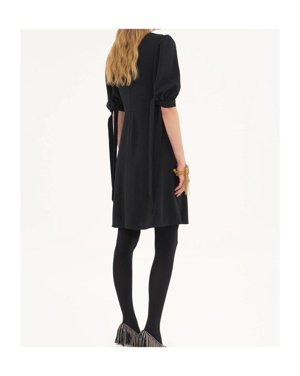 Chloé Black Chloé V-Neck Puff Sleeved Mini Dress