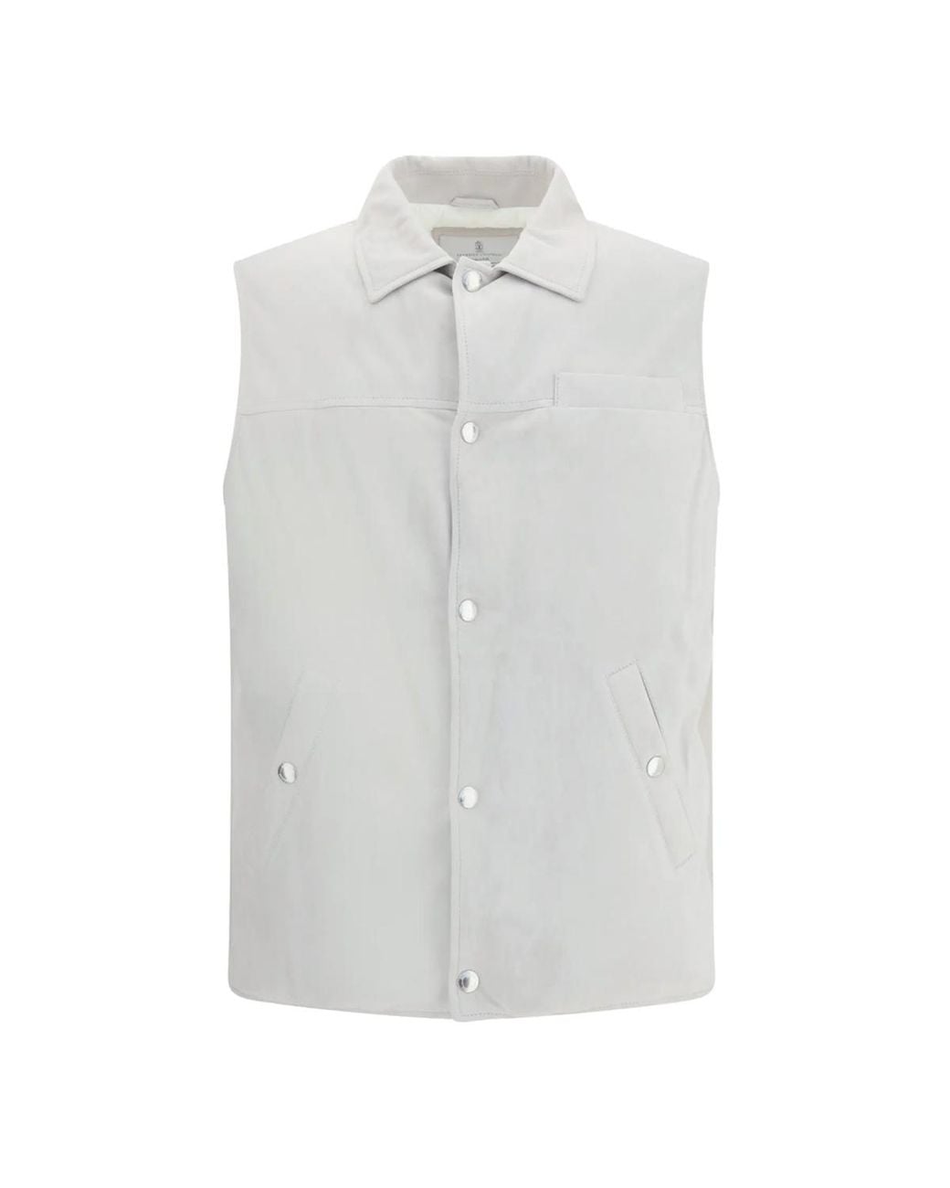 Brunello Cucinelli White Sleeveless Buttoned Vest for men