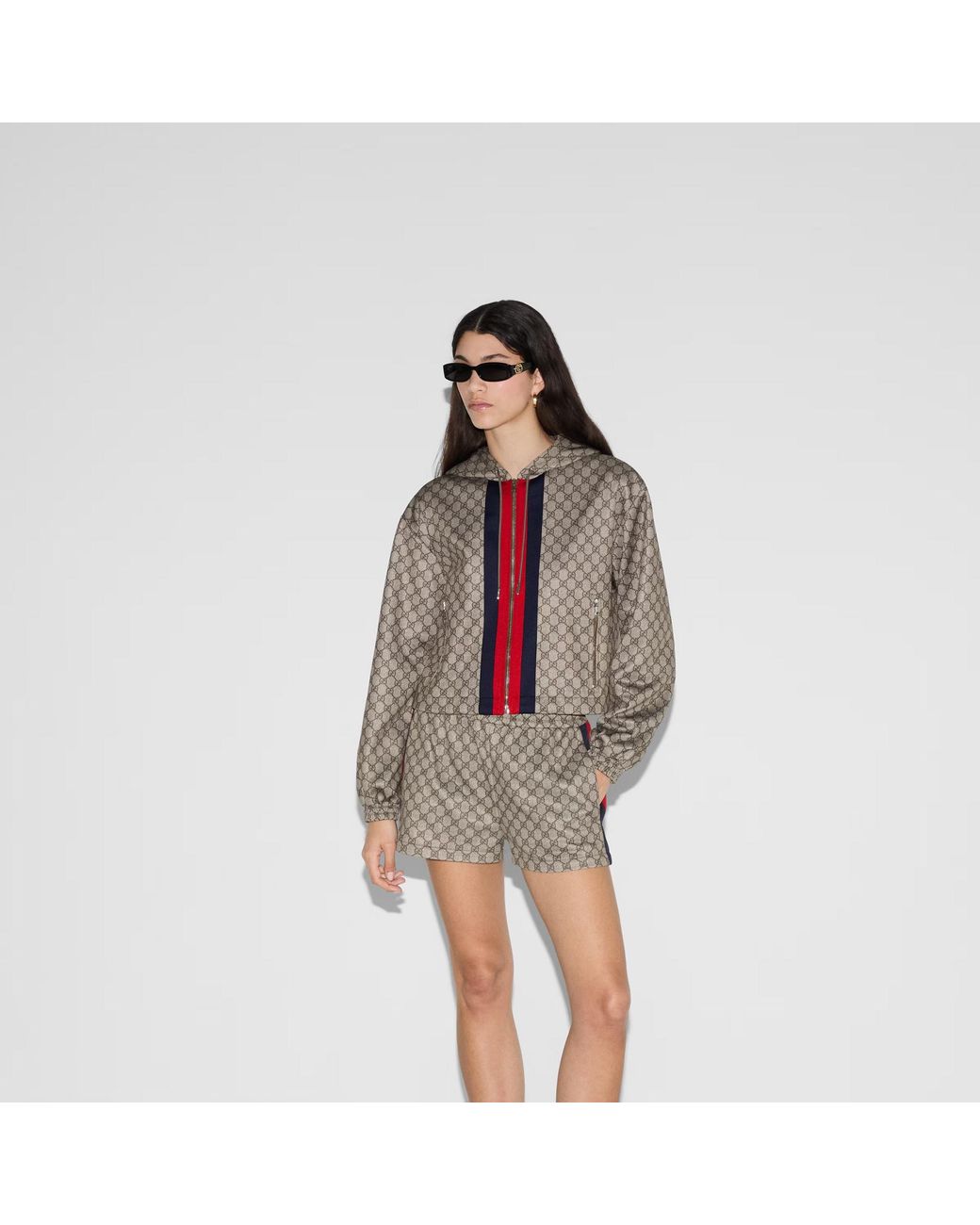 Gucci Brown Gg Technical Jersey Zip Jacket
