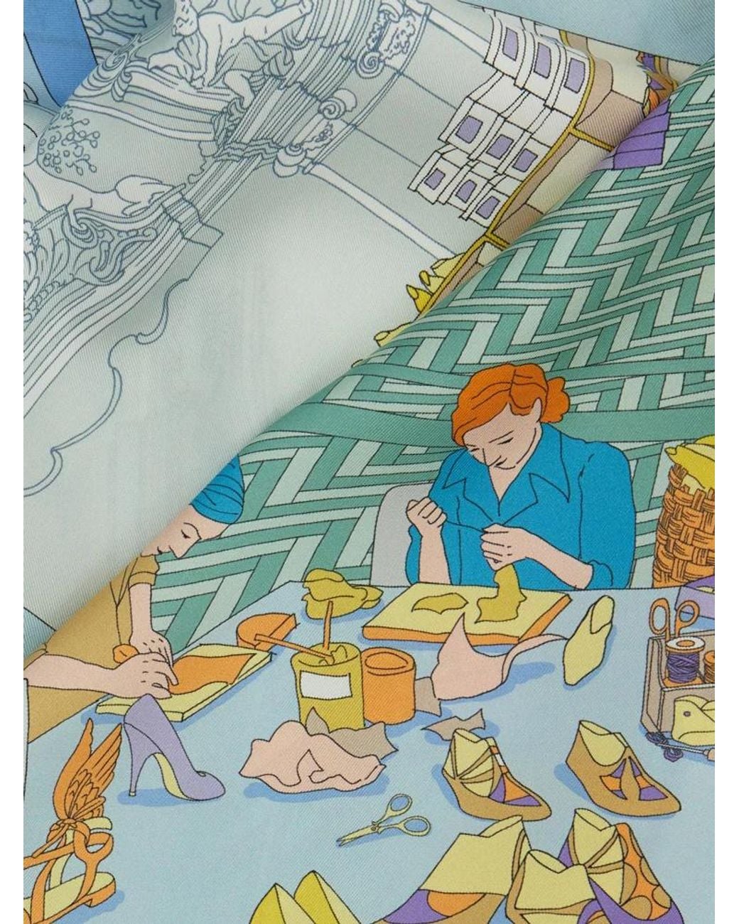 Ferragamo Blue Printed Silk Scarf