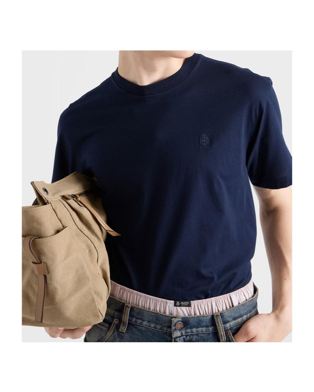 Prada Blue Logo Detailed Crewneck T-Shirt for men