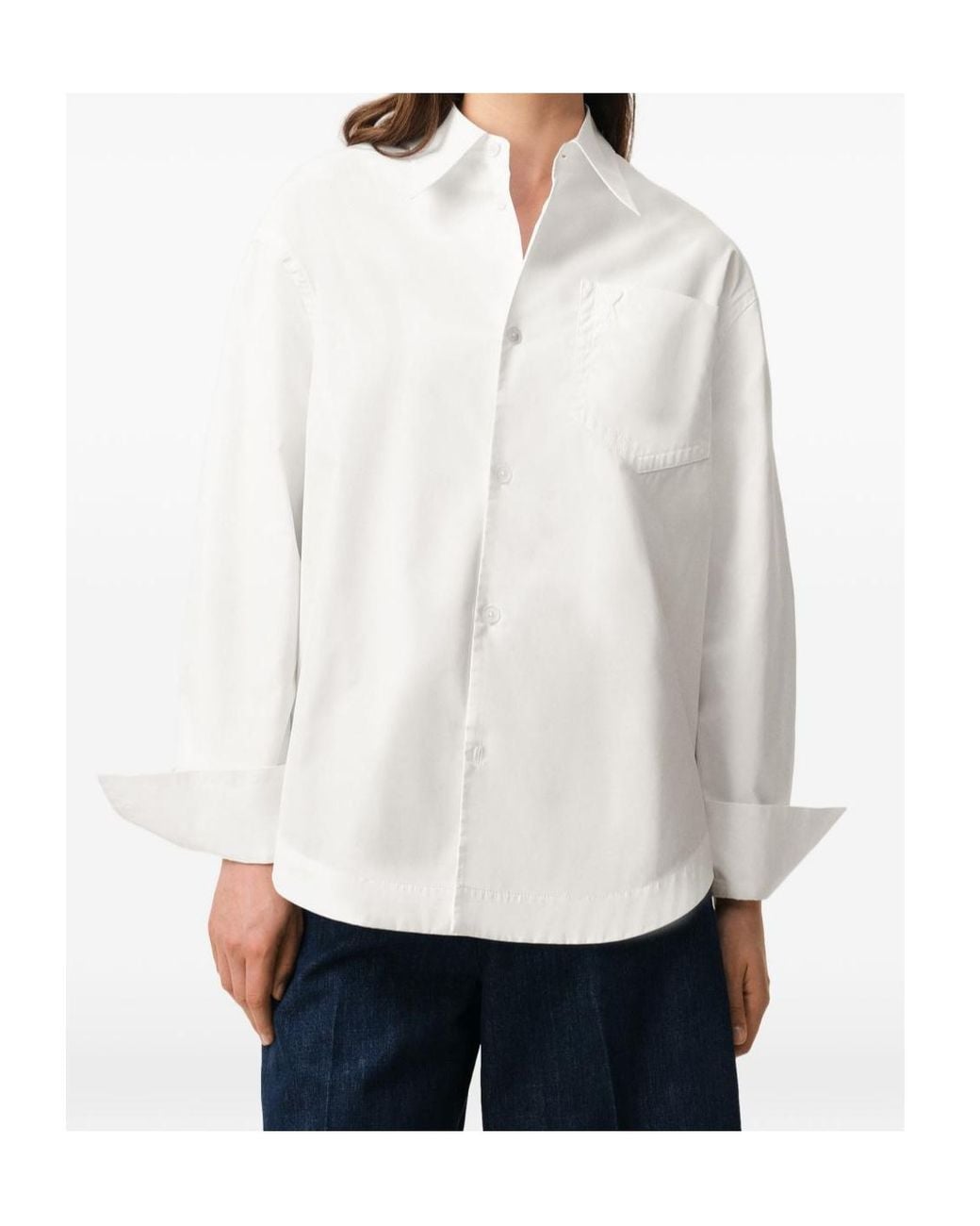 AMI White Ami Ami De Coeur Long-Sleeved Curved Hem Shirt
